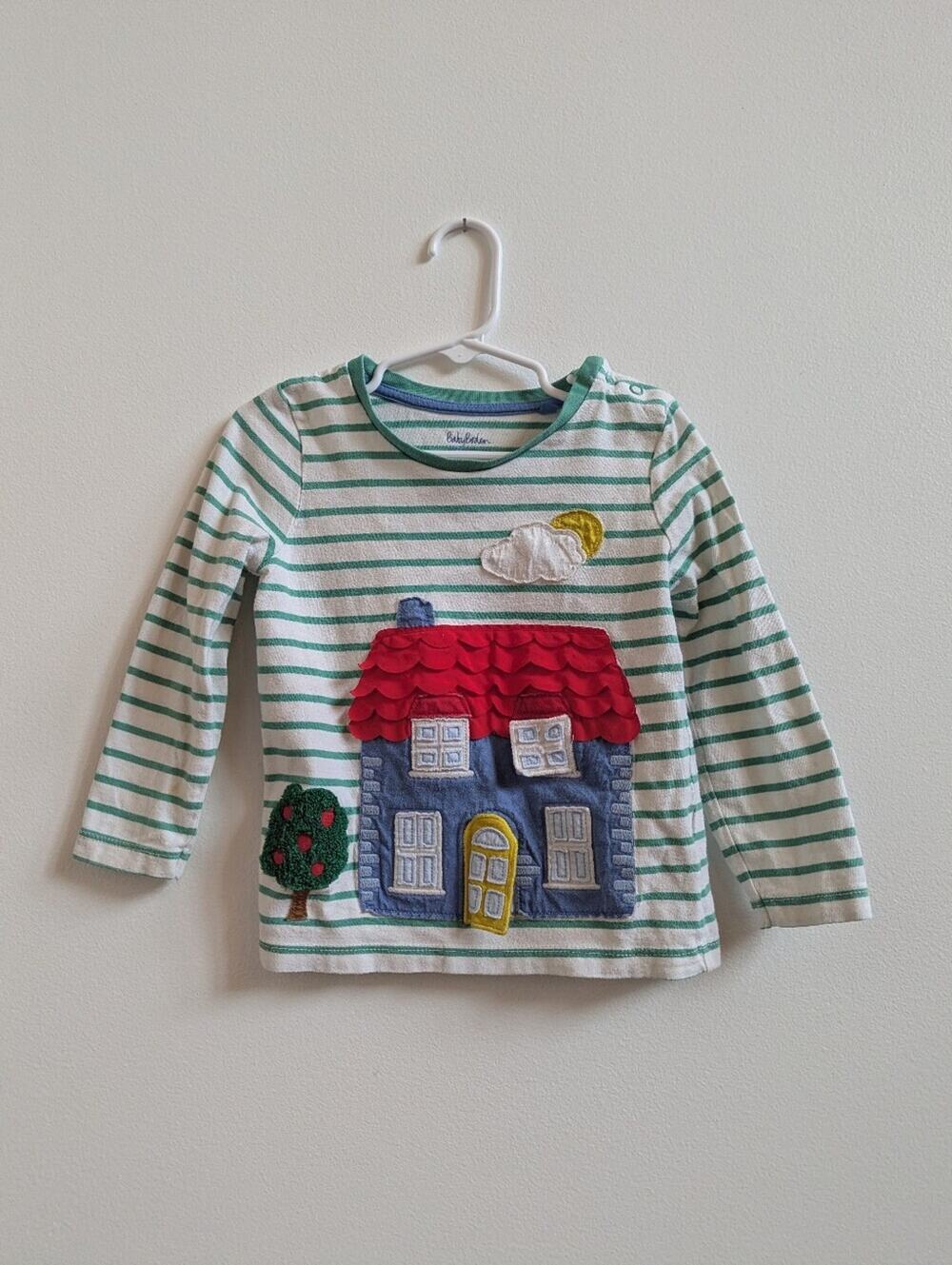 Baby Boden Shirt 3-4y Girls House Applique Striped